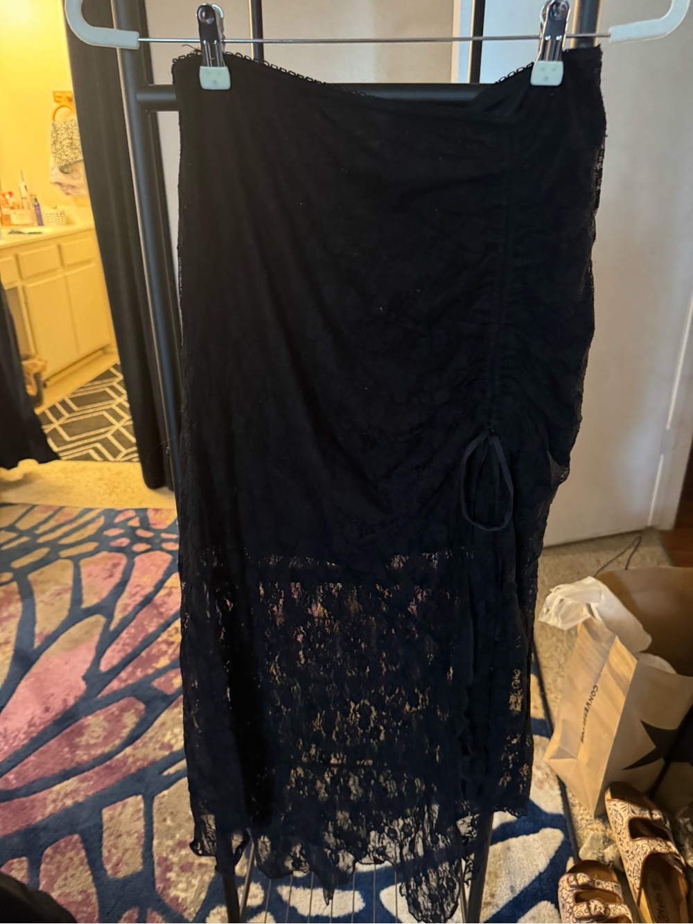 Lily Star Black Lace Maxi Skirt with Side Drawstring